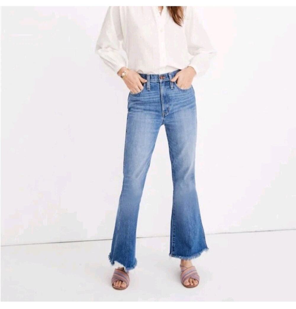 Madewell Rigid Flare Frayed Hem Medium Wash Denim Jeans, Women's Size 31